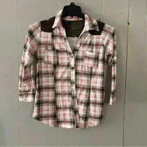 Rue 21 Women’s Button Up Plaid And Lace Size M